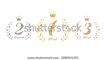Ranking 1st 2nd 3rd gold silver copper icon wreath crown vector illustration