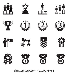 Ranking And Achievement Icons. Black Flat Design. Vector Illustration.