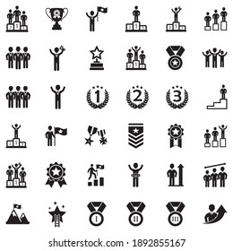 Ranking And Achievement Icons. Black Flat Design. Vector Illustration.