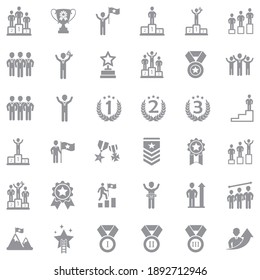Ranking And Achievement Icons. Gray Flat Design. Vector Illustration.