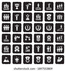 Ranking And Achievement Icons. Grunge Black Flat Design. Vector Illustration.
