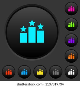 Ranking dark push buttons with vivid color icons on dark grey background