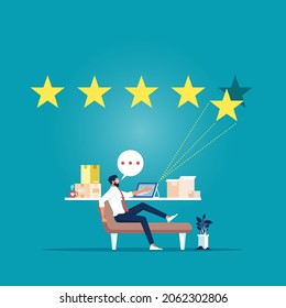 Bewertung der Rangfolge und Einstufung. Geschäftsmann klickt auf Stars in Tablets, um die Rate zu erhöhen, Überprüfung oder Feedback zu Internet-Service