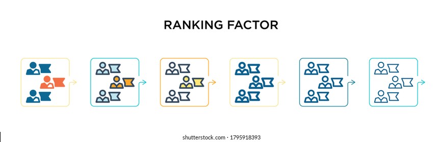 Ranking factor vector icon in 6 different modern styles. Black, two colored ranking factor icons designed in filled, outline, line and stroke style. Vector illustration can be used for web, mobile,
