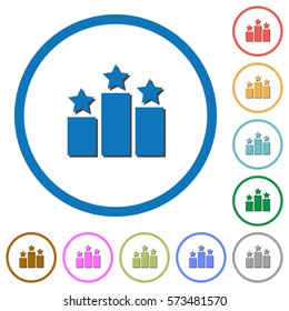 Ranking flat color vector icons with shadows in round outlines on white background