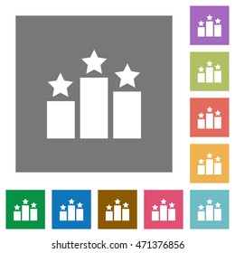 Ranking flat icon set on color square background.