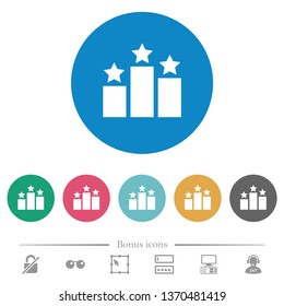 Ranking flat white icons on round color backgrounds. 6 bonus icons included.
