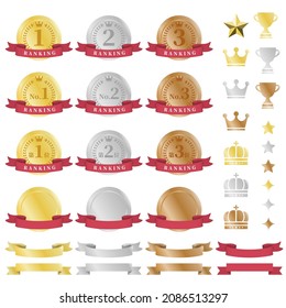 Ranking icon material set of three-dimensional medal illustration