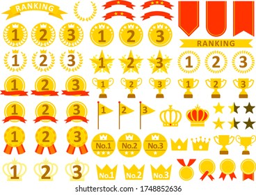 Ranking icon, ribbon and medal set