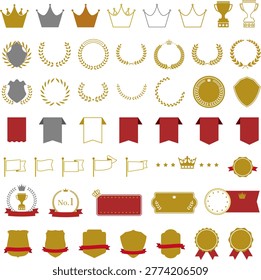 Ranking Icon Set | Crown, Ribbon, Laurel Wreath, No. 1 Badge - Evaluation and Award Design Materials