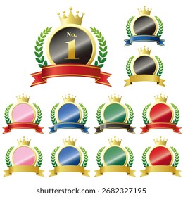 Conjunto de iconos de clasificación. Marcos decorativos con medallas, cintas y coronas. Ilustración vectorial sobre fondo blanco.