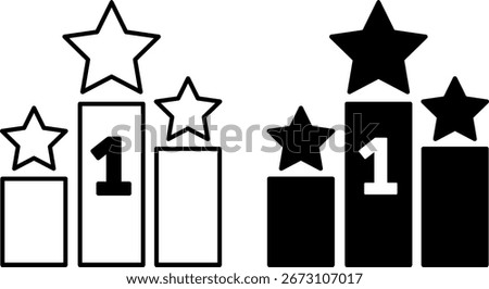 Ranking Icons. Black and White Vector Illustration. First Place In Competition. Importance or Popularity Assessment. Reward Concept