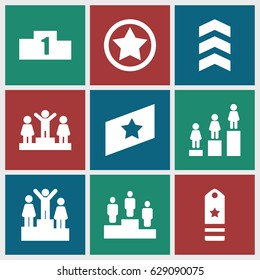 Ranking icons set. set of 9 ranking filled icons such as ranking