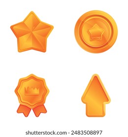 Ranking icons set cartoon vector. Various type of trophy and award for winner. Victory, achievement