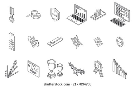 Ranking icons set. Isometric set of ranking vector icons thin line outline on white isolated