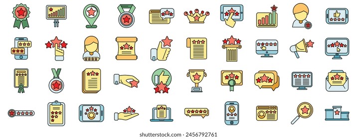 Ranking icons set outline vector. Premium cup. First place thin line color flat on white