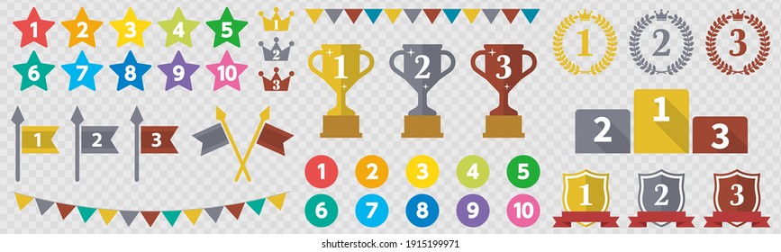 Ranking icons for winning trophies and crowns element template for graphics design. Vector illustration.