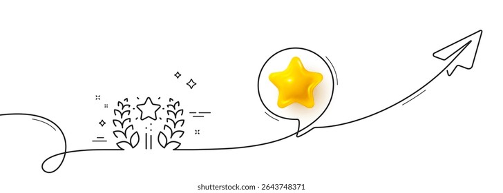 Ranking line icon. Continuous line with share plane. Laurel wreath star star sign. Best rank symbol. 3d star in speech bubble. Ranking single line ribbon. Loop curve pattern. Vector