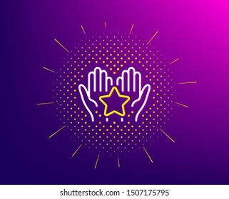 Ranking line icon. Halftone pattern. Holding star sign. Best rank symbol. Gradient background. Ranking line icon. Yellow halftone pattern. Vector