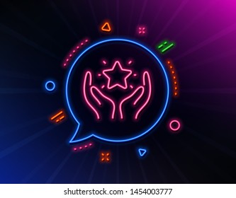 Ranking line icon. Neon laser lights. Holding star sign. Best rank symbol. Glow laser speech bubble. Neon lights chat bubble. Banner badge with ranking icon. Vector