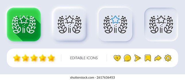 Ranking line icon. Neumorphic, Flat shadow, 3d buttons. Laurel wreath star star sign. Best rank symbol. Line ranking icon. Social media icons. Vector