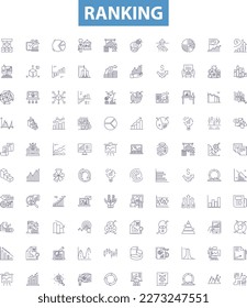 Ranking line icons, signs set. Ranking, Rank, Place, Position, Order, Score, Classify, Grade, List outline vector illustrations.