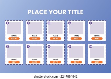 ranking list template. top chart table. Top 10 list template. vector illustration.