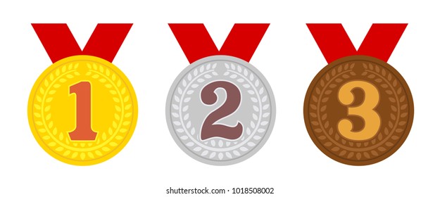 ranking medal icon illustration set. from 1st place to 3rd place. 3 colors (gold/silver/bronze)