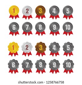 ranking medal icon illustration set. from 1st place to 10th place.