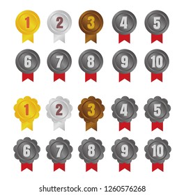 ranking medal icon illustration set. from 1st place to 10th place.