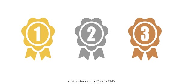 Conjunto de ilustración de ícono de medalla de clasificación. del primer lugar al tercer lugar (oro, plata, bronce) Vector 10 EPS.