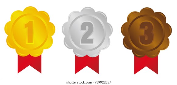 ranking medal icon illustration set. from 1st place to 3rd place. 3 colors (gold/silver/bronze) 