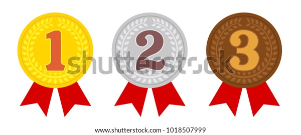 ランキングメダルのアイコンイラストセット 1位から3位まで 3色 金 銀 青銅 のベクター画像素材 ロイヤリティフリー