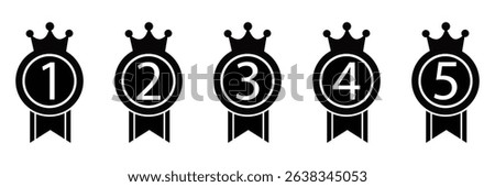 Ranking Medal Icon Set – 1st to 5th Place Award Ribbons in Flat Vector Design