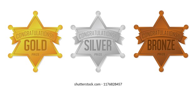 ranking medal icon set ( sheriff badge) . Gold / Silver / Bronze. 