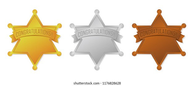 ranking medal icon set ( sheriff badge) .
Gold / Silver / Bronze .With text space.