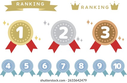 Ranking Medal Icon Set (up to 10th place) (vector material)