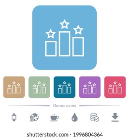 Ranking outline white flat icons on color rounded square backgrounds. 6 bonus icons included