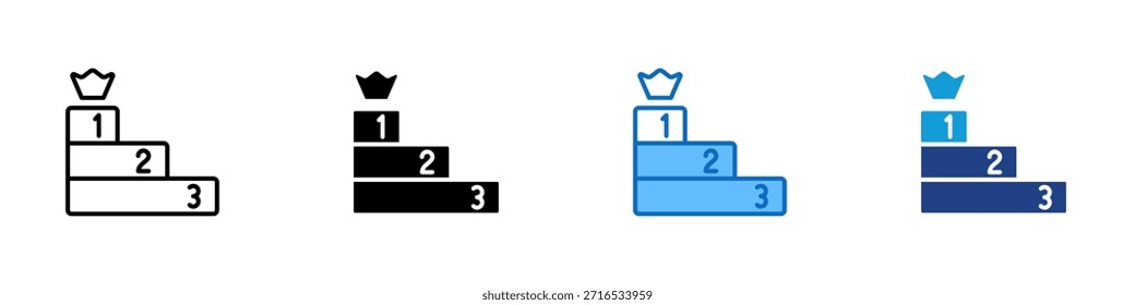 Vector de diseño de íconos de estilo múltiple: podio de tres pasos con una corona, que simboliza el primer, segundo y tercer lugar