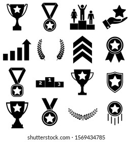 Ranking of set of icon, logo isolated on white background. First place, medals and cups with stars, winner