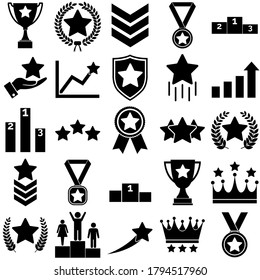 Ranking set icon, winner, ranking position, cups and medals for prizes, leader logo isolated on a white background