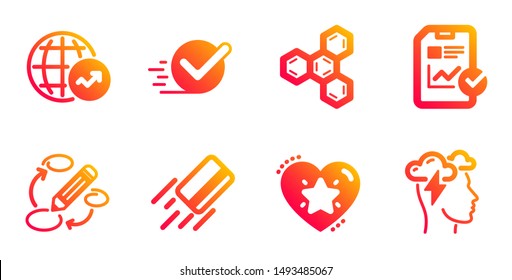 Ranking star, Checkbox and Chemical formula line icons set. Credit card, Report checklist and Keywords signs. World statistics, Mindfulness stress symbols. Love rank, Approved. Education set. Vector
