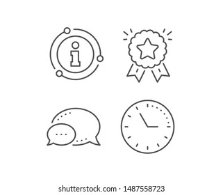 Ranking star line icon. Chat bubble, info sign elements. Winner medal sign. Best rank symbol. Linear ranking star outline icon. Information bubble. Vector