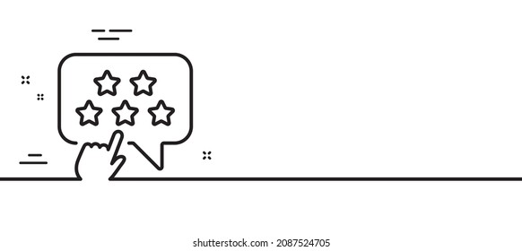 Icono de línea de estrella de clasificación. Haga clic en el signo de clasificación. Símbolo de rango de embajador de marca. Fondo mínimo de la ilustración de línea. Banner de patrón de icono de línea estrella de clasificación. Concepto de plantilla web blanca. Vector