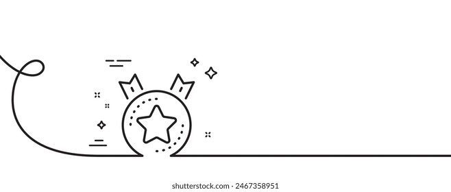 Ranking star line icon. Continuous one line with curl. Winner medal sign. Best rank symbol. Ranking star single outline ribbon. Loop curve pattern. Vector