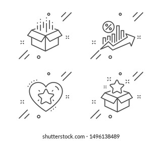 Ranking star, Open box and Loan percent line icons set. Loyalty program sign. Love rank, Delivery package, Growth chart. Bonus star. Technology set. Line ranking star outline icon. Vector