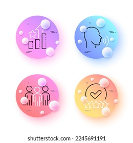 Ranking stars, Human sing and Rating stars minimal line icons. 3d spheres or balls buttons. Group icons. For web, application, printing. Winner results, Talk, Verified rank. Business meeting. Vector