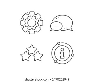 Ranking stars line icon. Chat bubble, info sign elements. Star rating sign. Best rank symbol. Linear ranking stars outline icon. Information bubble. Vector