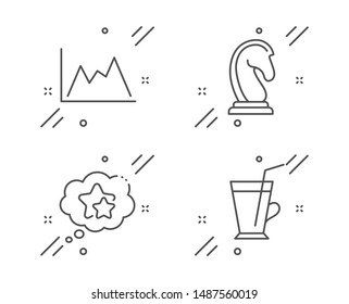Ranking stars, Marketing strategy and Diagram line icons set. Coffee cup sign. Winner award, Chess knight, Growth graph. Latte drink. Business set. Line ranking stars outline icon. Vector