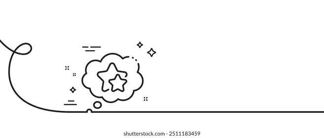 Ranking stars speech bubble line icon. Continuous one line with curl. Star rating sign. Best rank symbol. Ranking stars single outline ribbon. Loop curve pattern. Vector